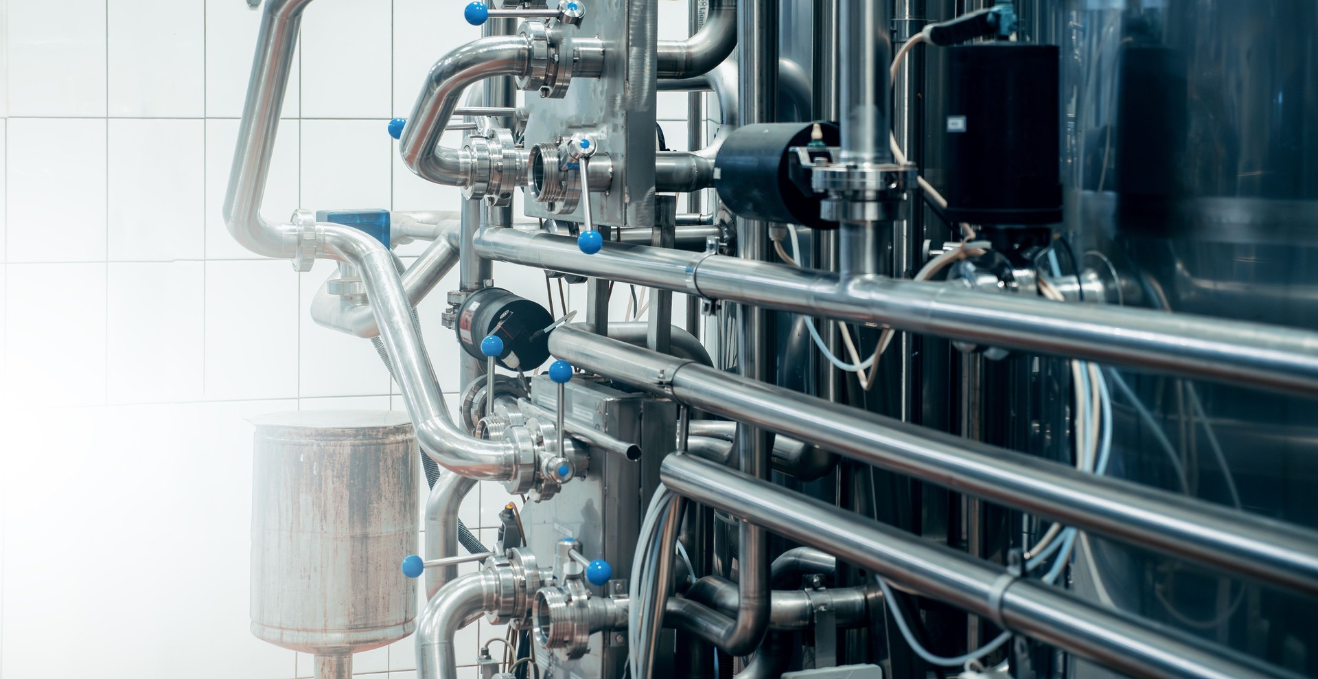 Stainless steel pipes and tanks, high-tech industrial fluid processing system